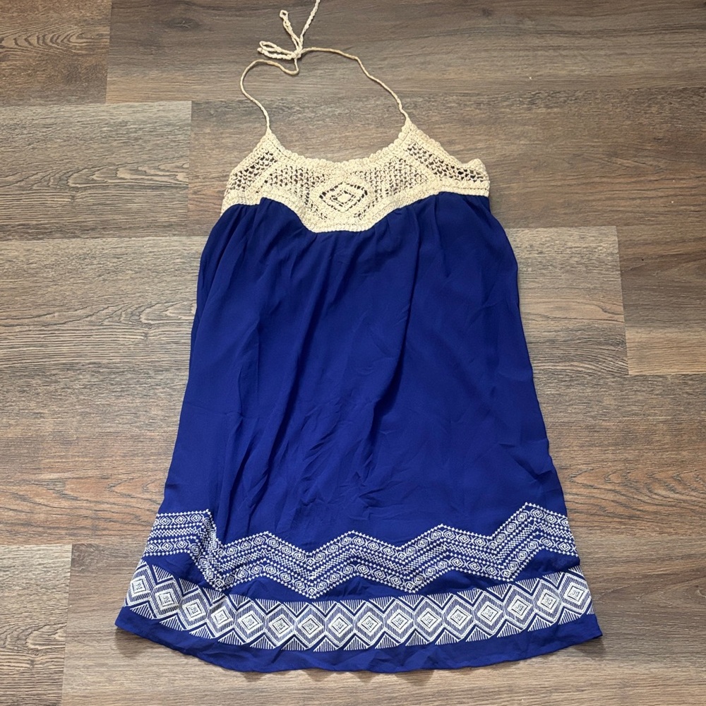 Ya Los Angeles Blue and Cream Backless Dress